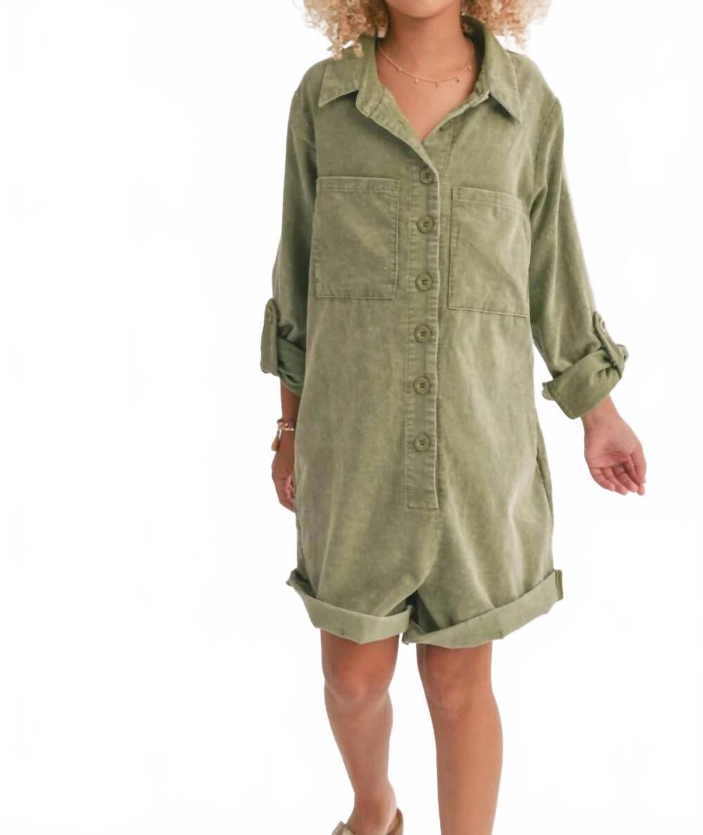 NEW SADIE & SAGE girls get like this romper in olive green
